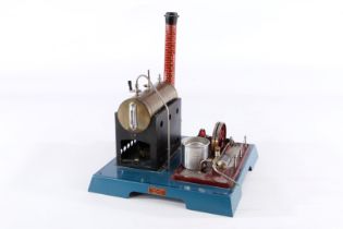 Dampfmaschine, liegender Messingkessel, KD 6, mit Brenner und feststehendem Zylinder, LS, L 25,5,