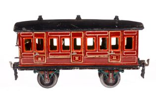Märklin Abteilwagen 1856, Spur 1, braun HL, 6 AT, mit Inneneinrichtung und 4 Sitzfiguren, Dach LS