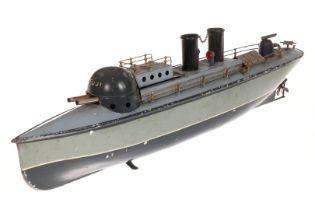 Bing Kanonenboot ”Fuji”, uralt, HL, mit Schussmechanik, Uhrwerk intakt, leicht verdellt, Fahnen