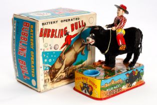 LINEMAR Wild West Rodeo-Automat ”Bubbling Bull”, Japan, batteriebetrieben, L 17, OK mit Alterungs-