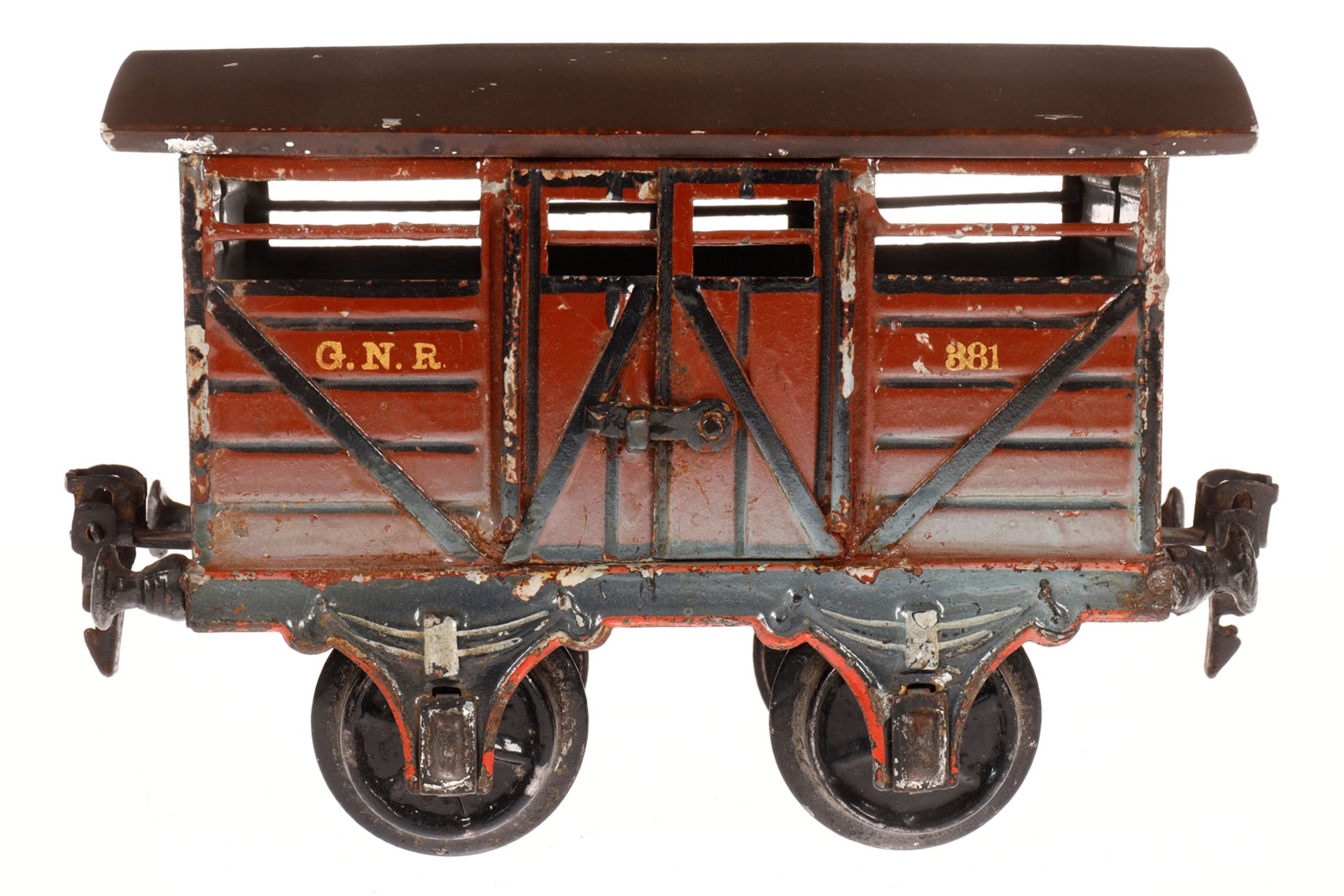 Märklin englischer Pferdetransportwagen ”381” 2866 GNR, Spur 1, uralt, HL, mit 2 DTH, leichte