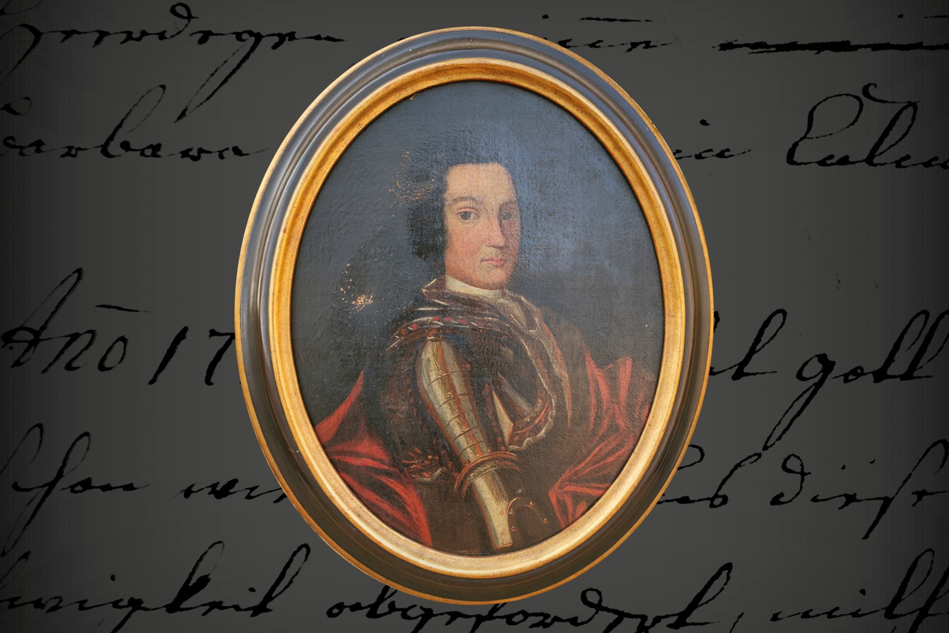 Portrait eines Adeligen, um 1800, Öl auf Leinwand, in ovalem Rahmen, leichte Alterungsspuren, H 48