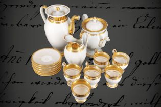 Meissen Empire-Kaffee- und Teegeschirr, mit Kaffeekanne, 6 Tassen, 6 Untertassen, Milchkännchen,