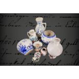 8 Keramik-/Fayence-Gefäße, Vasen, Krüge, Töpfe, 19. Jh. und älter, teilweise Risse und Abschläge,