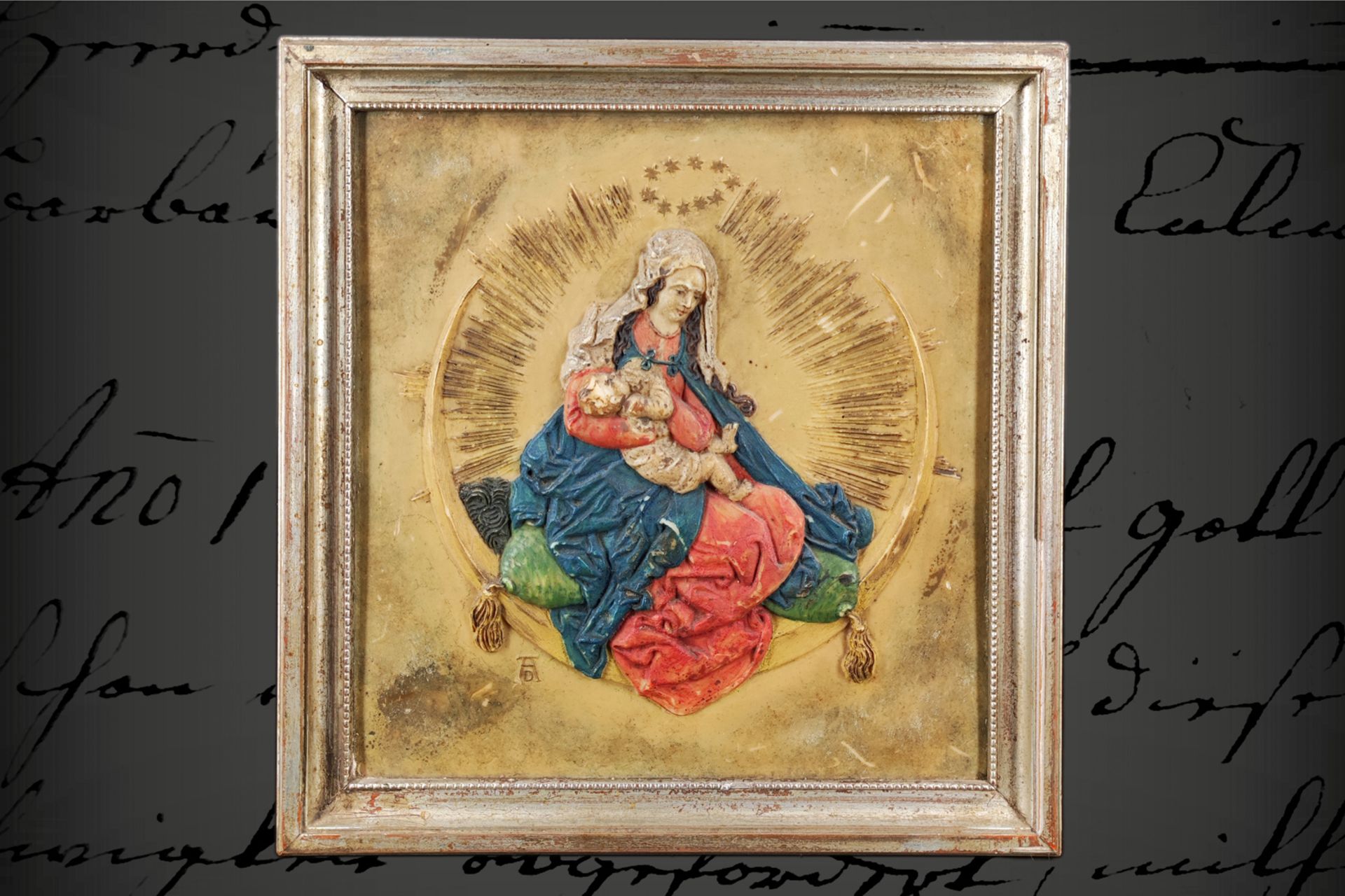 Wachs-Abdruck, Madonna mit Kind, Entwurf Albrecht Dürer, 19. Jh., gerahmt, 24 x 25 cm