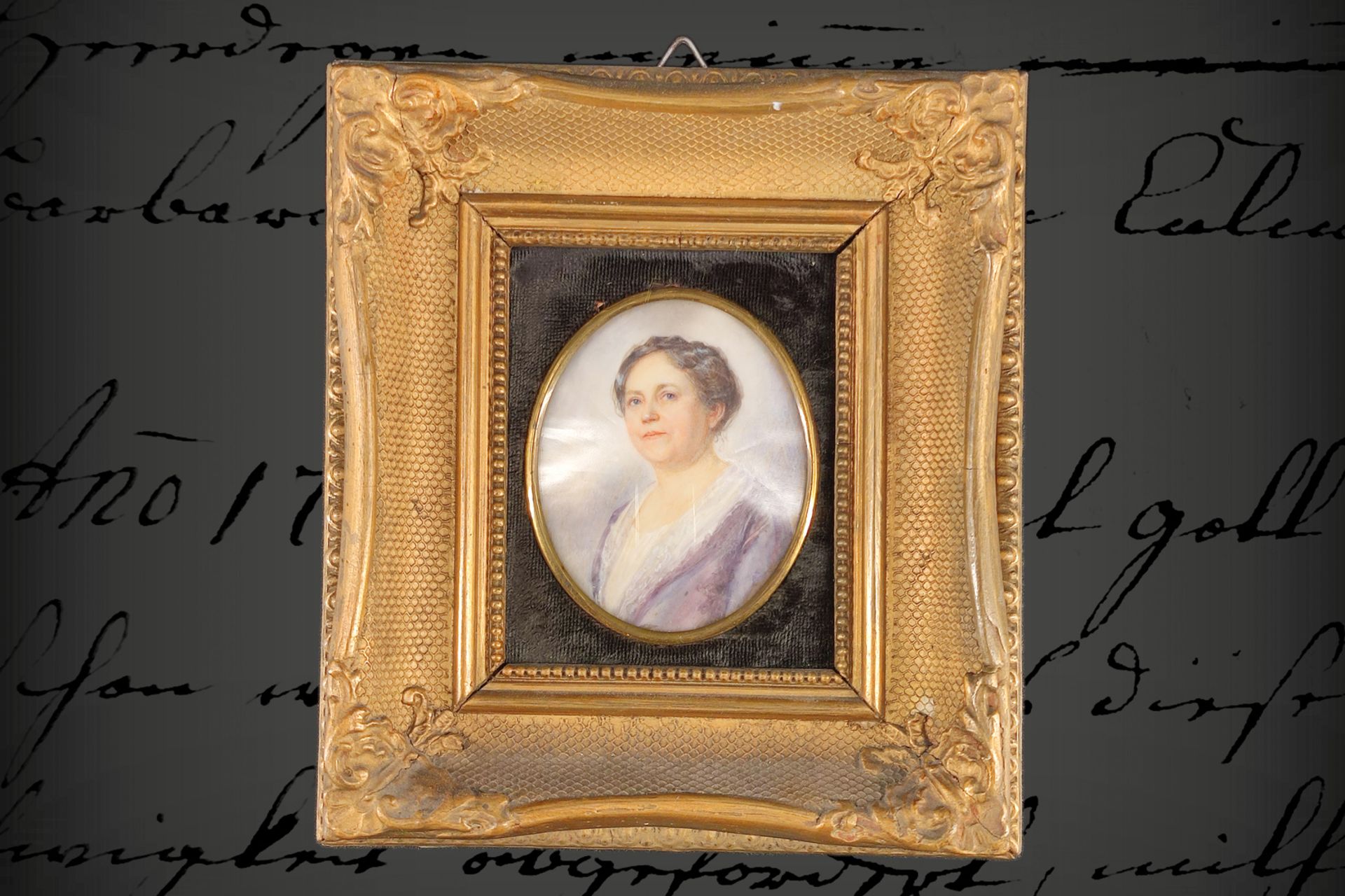 Miniaturmalerei, Damenportrait, signiert ”C. Hartmann 1847”, H 16,5 cm