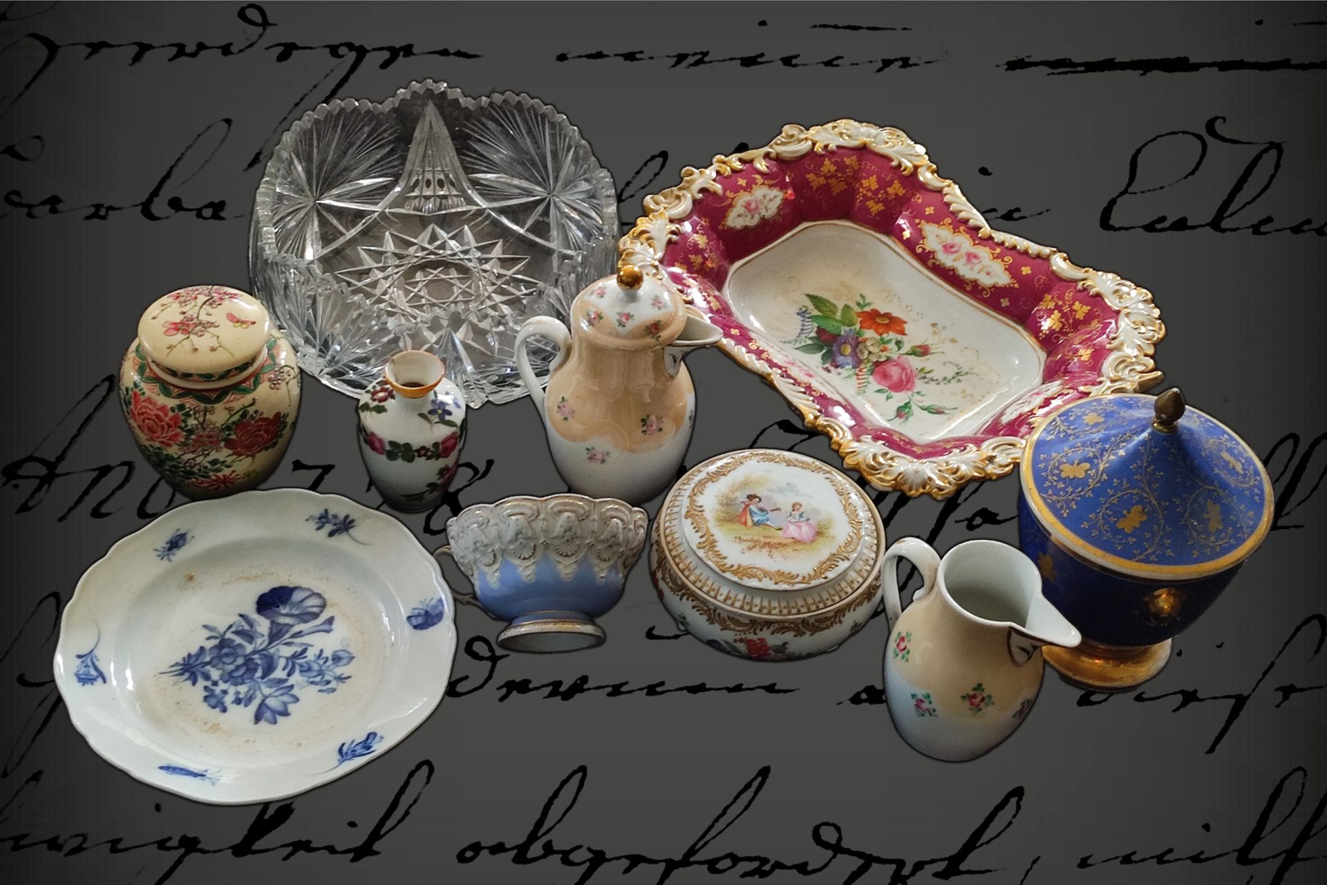 Großes Konv. Porzellanteile, meist um 1900, darunter kleiner Meissen Teller und Tasse, teilweise