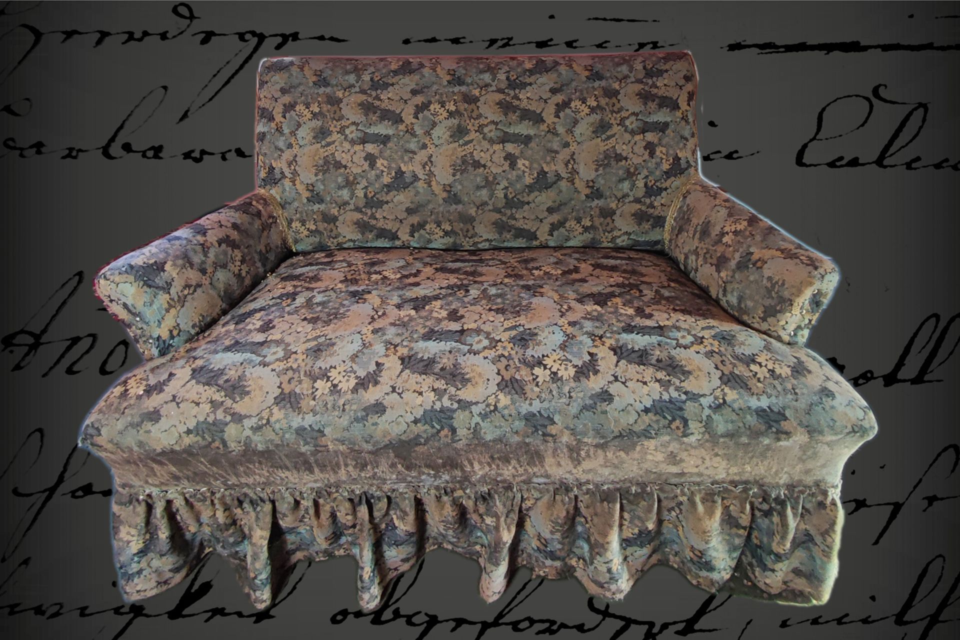 Kleines Polstersofa, Zweisitzer, um 1900, L 110 cm, muss aufgearbeitet werden