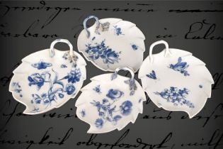 4 Meissen Blattschalen, verschiedene blaue Schwertermarken, Mitte 18. Jh., Unterglasur blau, mit