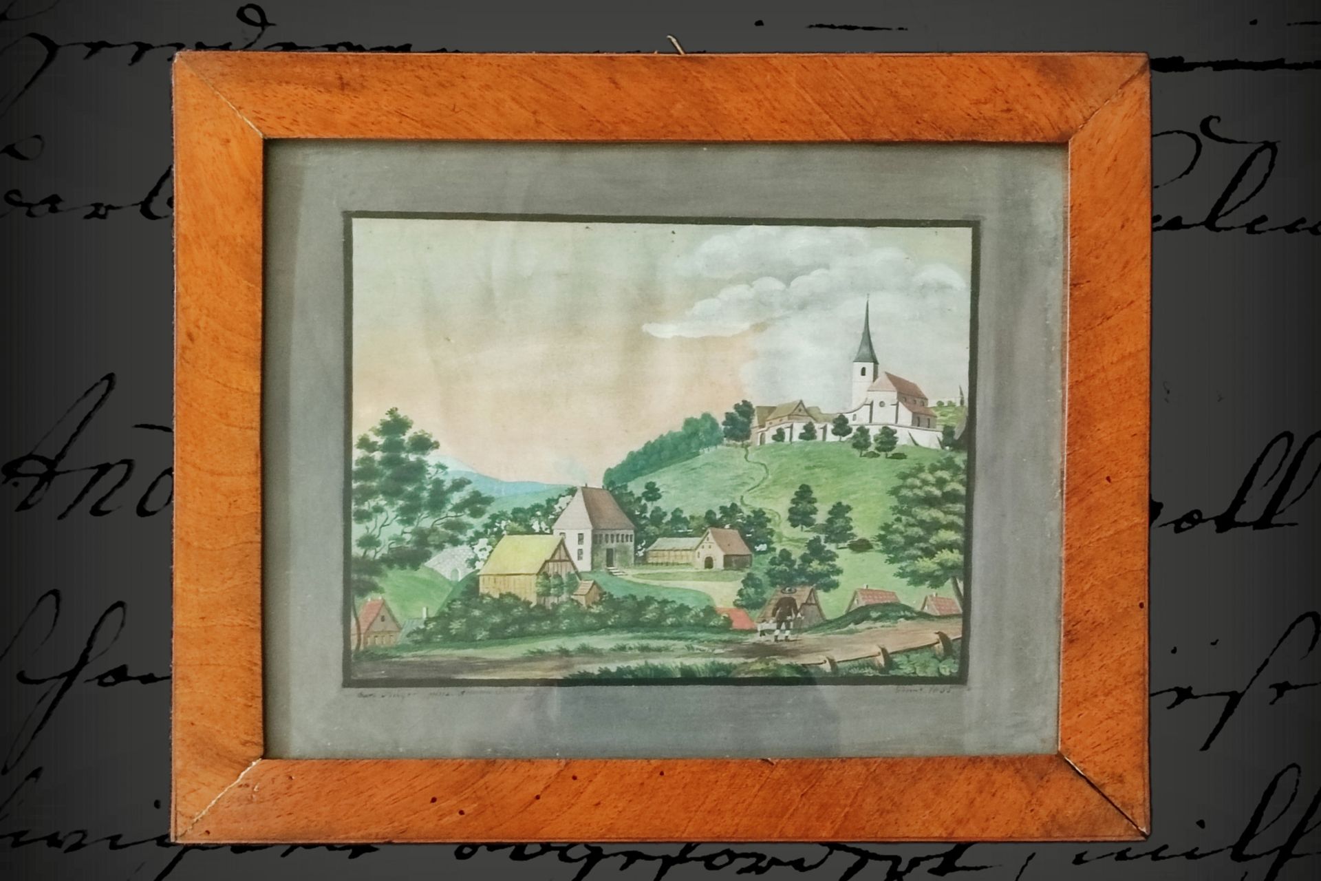 Kleines Aquarell, Landschaft, 1833, Carl Rieger, gerahmt, 26 x 32 cm