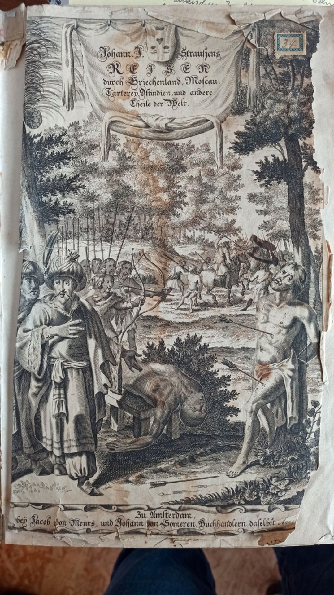 Sammelband ”Denkwürdige Reysen”, Amsterdam 1678, 1. Band J.J. Straußens, ”Denkwürdige Reysen durch - Image 3 of 4