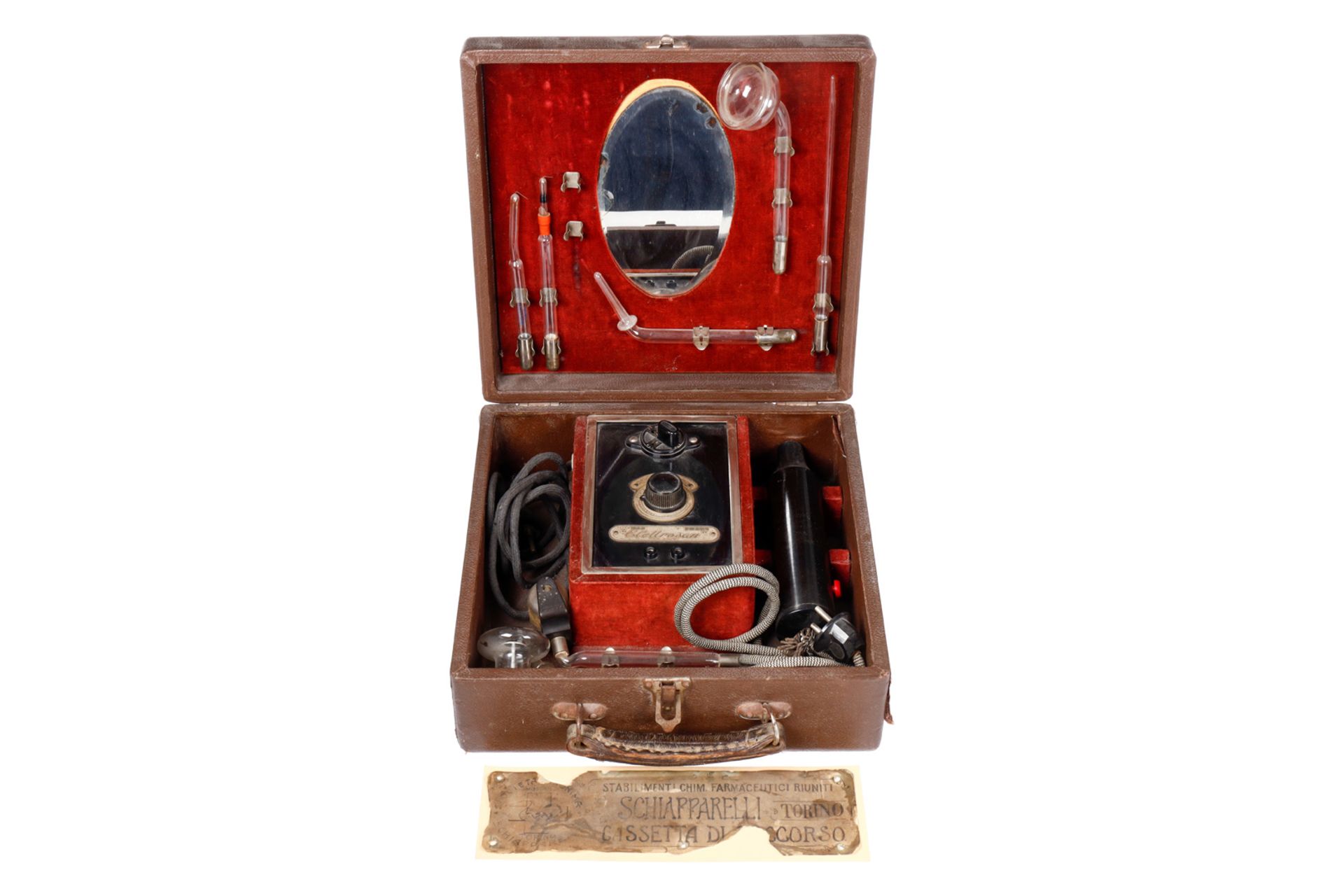 Medizinischer Elektrisierapparat ”Elettrosan”, PR 5914, Milano, in aufklappbarem Koffer, L 30 cm,