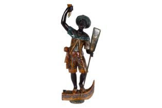 Venezianische geschnitzte Holzfigur, Gondoliere, farbig gefasst, um 1900, H 70 cm.