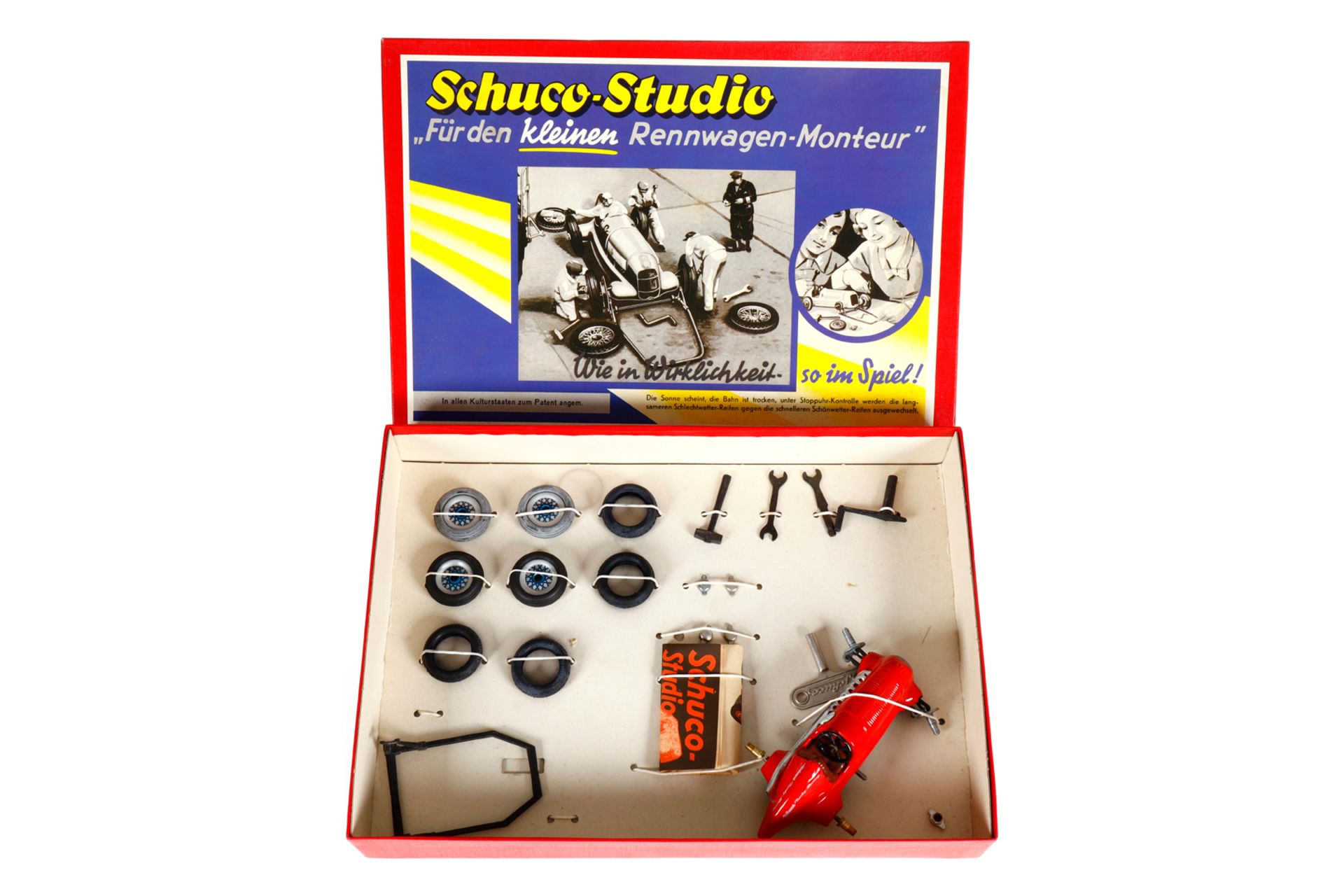 SCHUCO-Studio Set ”Für den kleinen Rennwagen-Monteur” 1055, weitgehend vollständig, mit Prospekt und