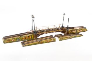 Märklin Eisenbahnbrücke, Spur 1, uralt, HL, Lampen und Neigungsanzeiger ersetzt, NV, tw rest., Z 4