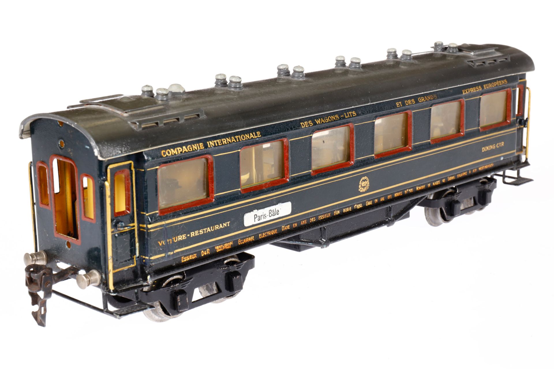 Märklin int. Speisewagen 1946 JG, Spur 0, HL, mit Inneneinrichtung, 4 AT, Gussrädern, 2 versch. - Image 3 of 5