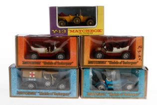 5 Matchbox Modelle 2x Y-1, Y-8 und 2x Y-13, Alterungsspuren, je im tw besch. OK, Z 2-3