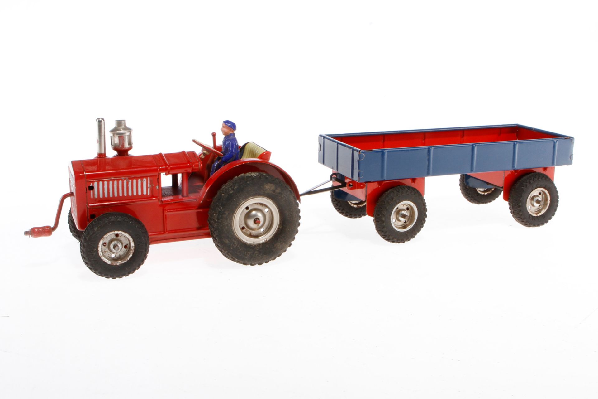 Gama Traktor mit Anhänger, HL, Uhrwerk intakt, LS und Alterungsspuren, Gesamtlänge 42, Z 3