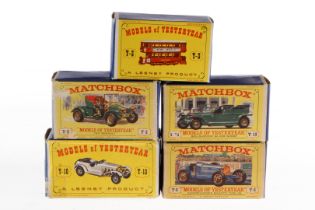 5 Matchbox Modelle Y-2, Y-3, Y-6, Y-10 und Y-15, Alterungsspuren, je im tw besch. OK, meist Z 2-3