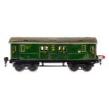 Märklin Postwagen 1755, Spur 0, CL, mit 4 AT, 4 DT und Pufferschlusslicht, LS tw ausgeb., gealterter