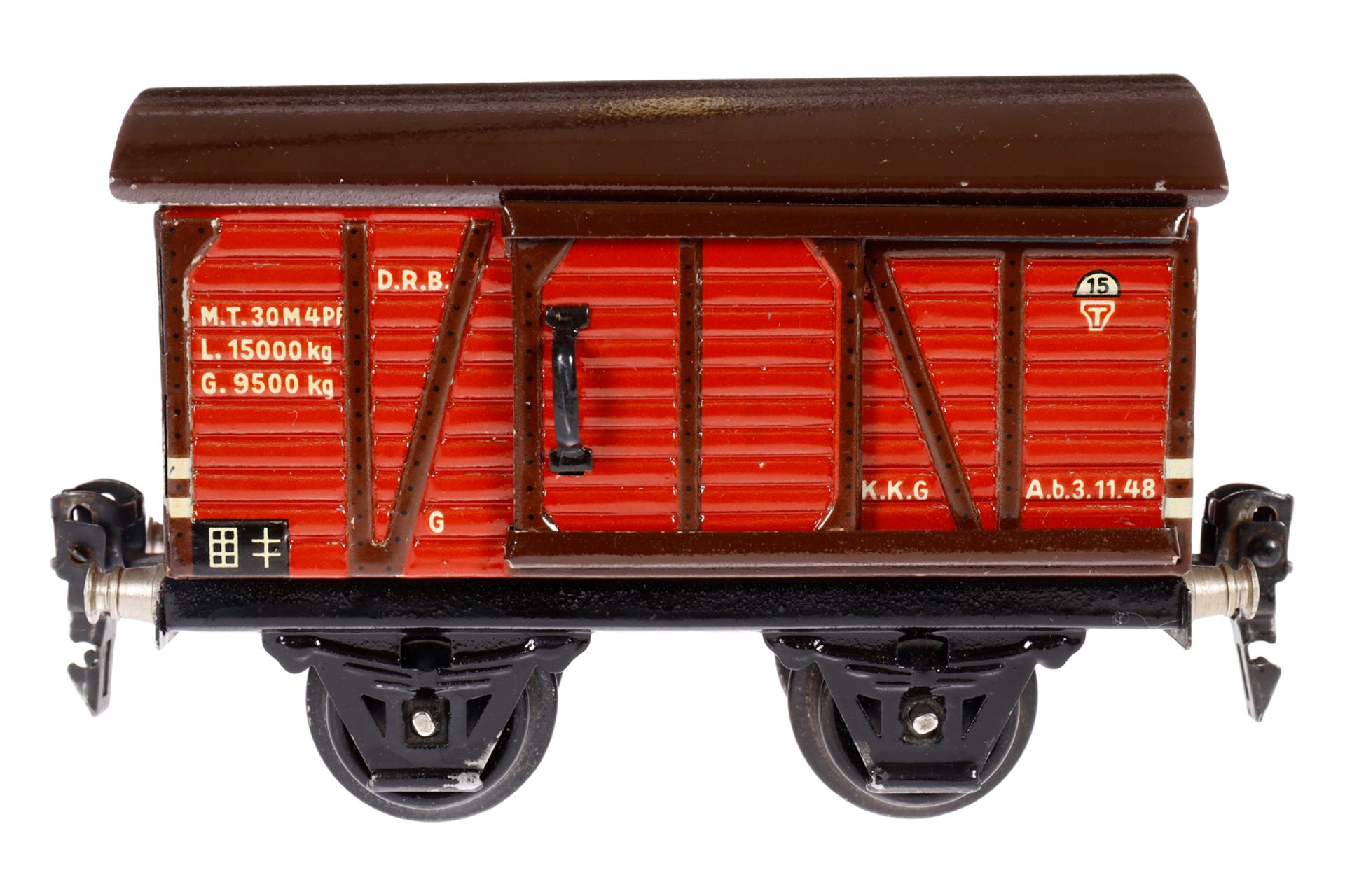 Märklin ged. Güterwagen 1681, Spur 0, CL, mit 1 ST, LS und gealterter Lack, L 13, im OK, Z 1-2