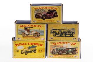 5 Matchbox Modelle Y-4, Y-5, Y-7, Y-13 und Y-16, Alterungsspuren, je im tw besch. OK, meist Z 2-3