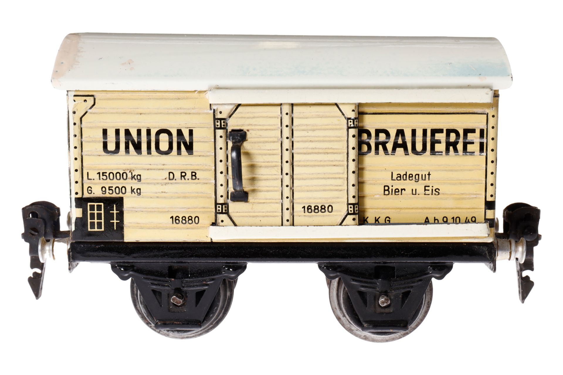 Märklin Union Bierwagen 1688, Spur 0, CL, mit 1 ST, LS am Dach ausgeb., gealterter Lack, L 13, im tw