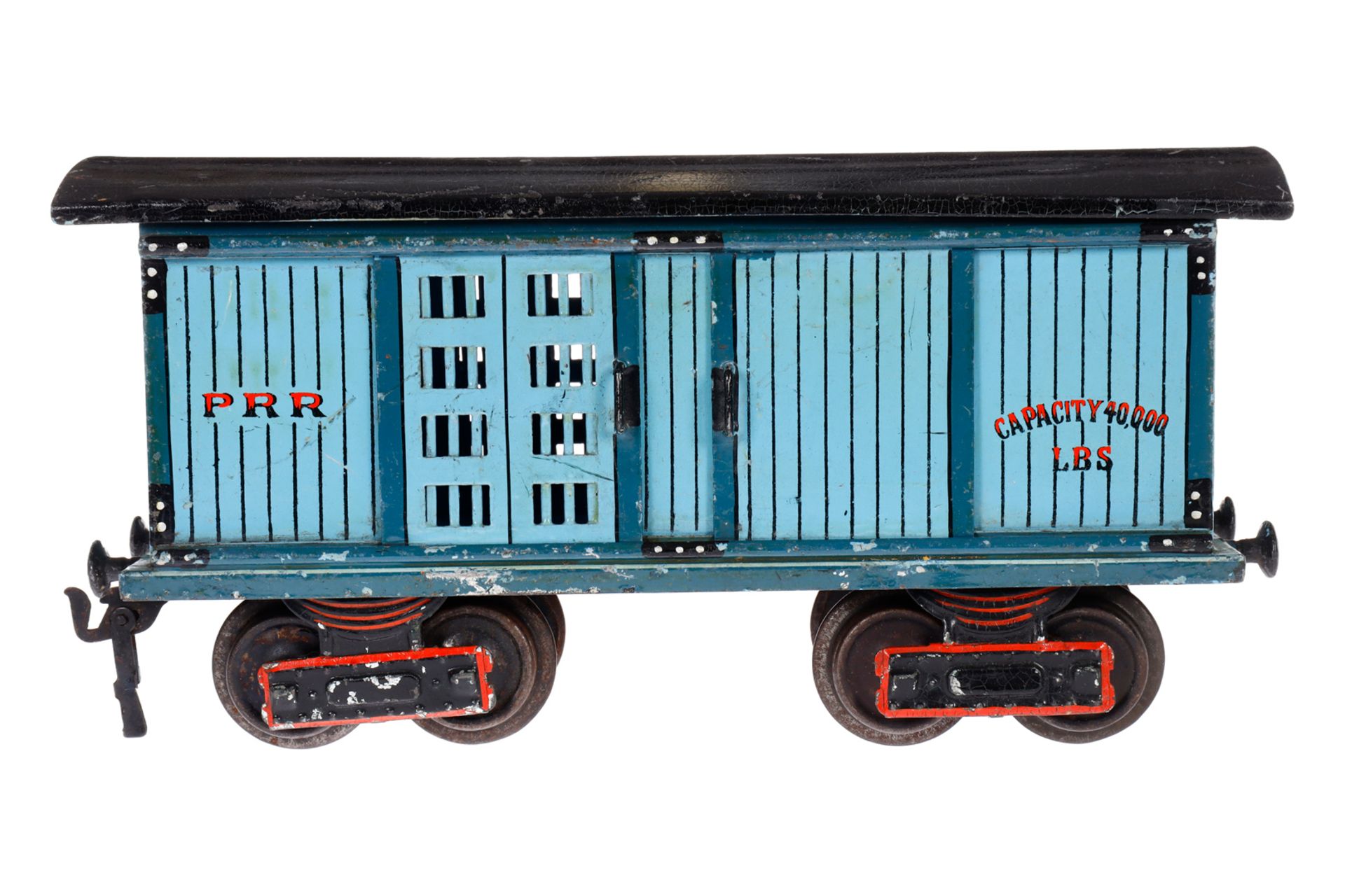 Märklin amerik. Pferde- und Gepäckwagen 1872 PRR, Spur 1, uralt, HL, mit 4 ST, LS tw ausgeb.,