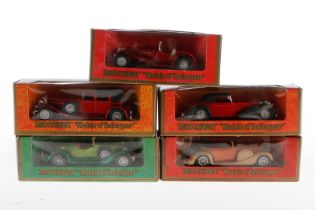 5 Matchbox Modelle Y-3, Y-4, Y-11, Y-14 und Y-17, Alterungsspuren, je im tw besch. OK, Z 2-3