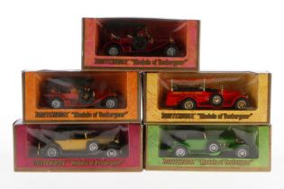 5 Matchbox Modelle Y-6, Y-9, Y-12, Y-15 und Y-16, Alterungsspuren, je im tw besch. OK, Z 2-3