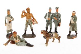 Konv. mit versch. Figuren und Hund, Masse, HL, meist Elastolin, LS, Z 3