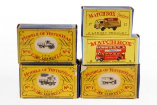 5 Matchbox Modelle 4, 5, 6, 7 und 37, Alterungsspuren, je im tw besch. und NV OK, meist Z 2-3