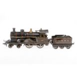 Bing engl. 2-B Dampflok 1942 LNWR, Spur 1, Uhrwerk intakt, schwarz, mit Tender, Stirnlampen und tw