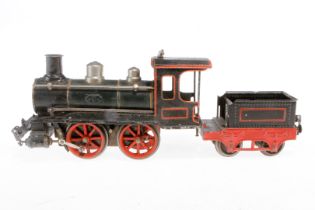 Märklin B-Dampflok 1021, Spur 1, uralt, grün/schwarz, mit Tender, Uhrwerk hakt, Kleinteile tw NV, tw