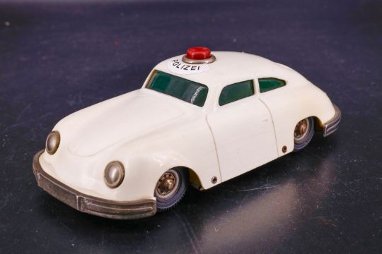 Gescha Polizei Porsche 356, Blech/Kunststoff, weiß, 1:18, Friktion, Gebrauchsspuren, L 21,5, Z 2-3