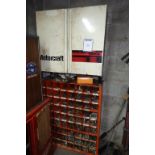 LOT de 1 cabinet en métal MOTOCRAFT et 1 cabinet de quincaillerie & contenu