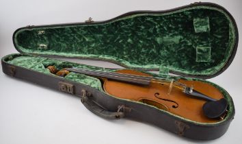 Saxony violin circa 1900, golden yellow varnish, medium flame, two part back, ebony fingerboard.