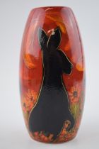 Anita Harris Art Pottery skittle vase, decorated with a hare silhouette, 18cm tall, signed by Anita.