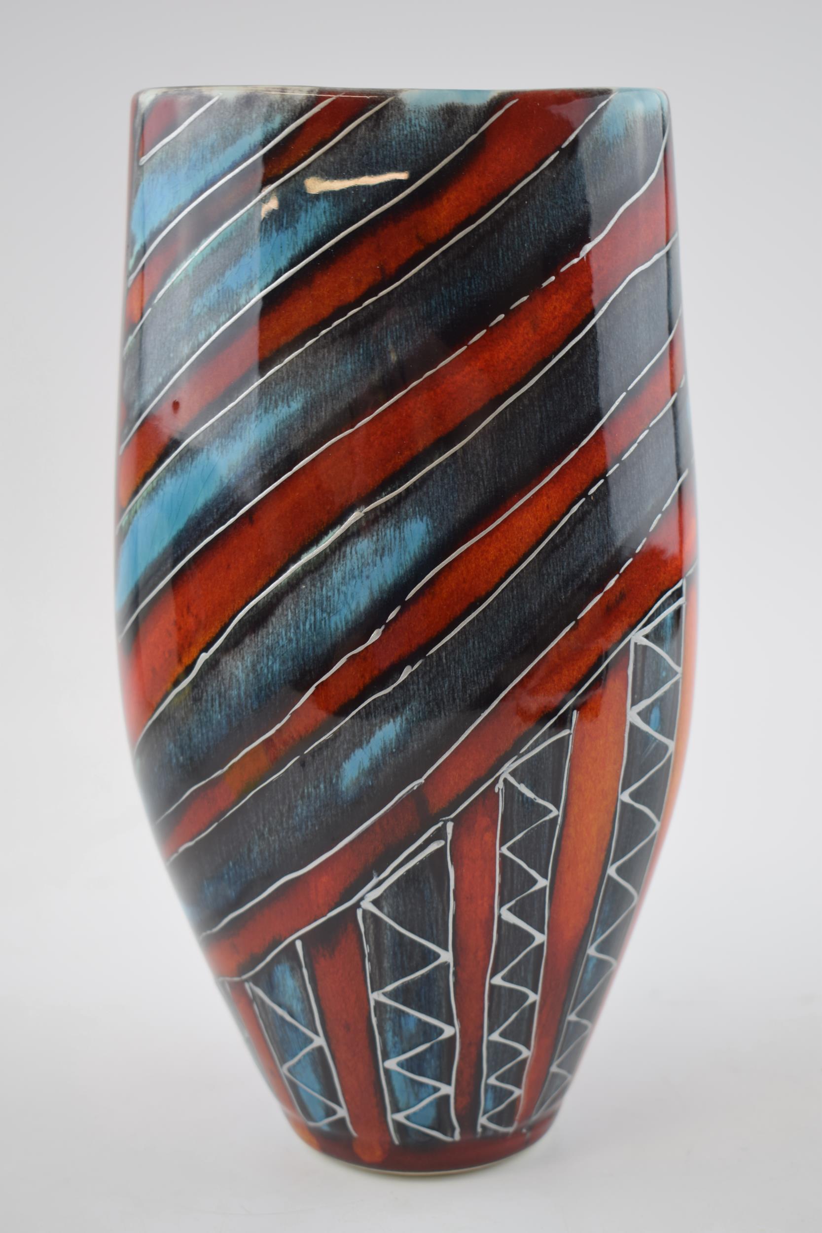 Early Anita Harris Art Pottery vase, decorated with an abstract pattern, 24cm tall, signed by Anita.