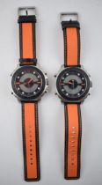 2 Boss Orange gentleman's wristwatches. Original straps. Case diameter approximately 46mm. In