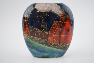 Anita Harris Art Pottery purse vase, decorated with the Nightime Potteries Past , 12cm tall,