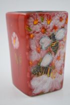 Anita Harris Art Pottery square vase, decorated with bees, 12cm tall, signed by Anita. In good