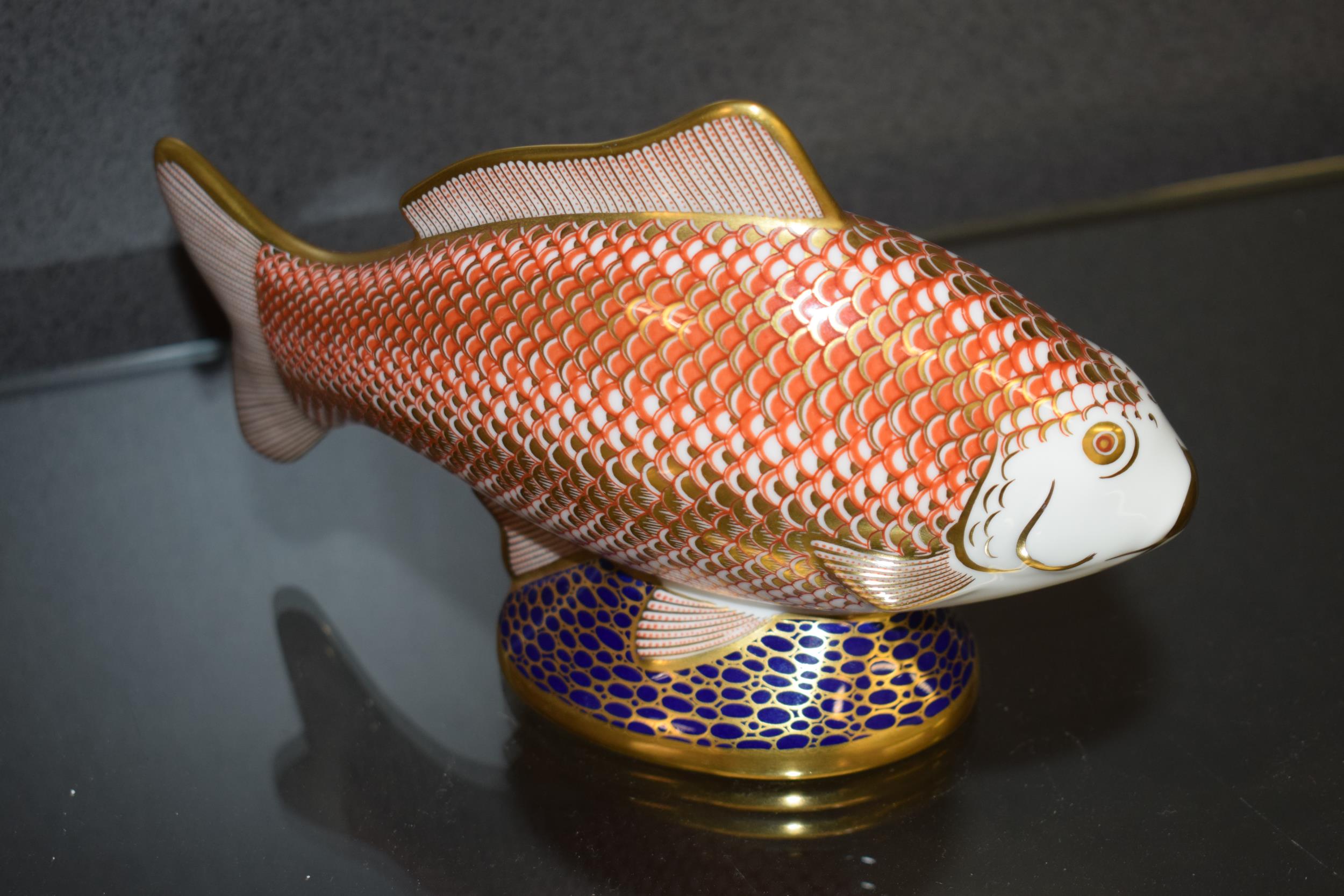 Royal Crown Derby paperweight, Golden Carp with gold stopper and red Royal Crown Derby stamp on - Image 2 of 3