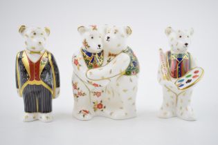 Royal Crown Derby miniature bears, Bear Hug, The Artist Claude and The Bridegroom, all approx 9cm