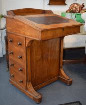 Victorian inlaid slopefront mahogany Davenport desk, with leather insert, with drawers to right hand