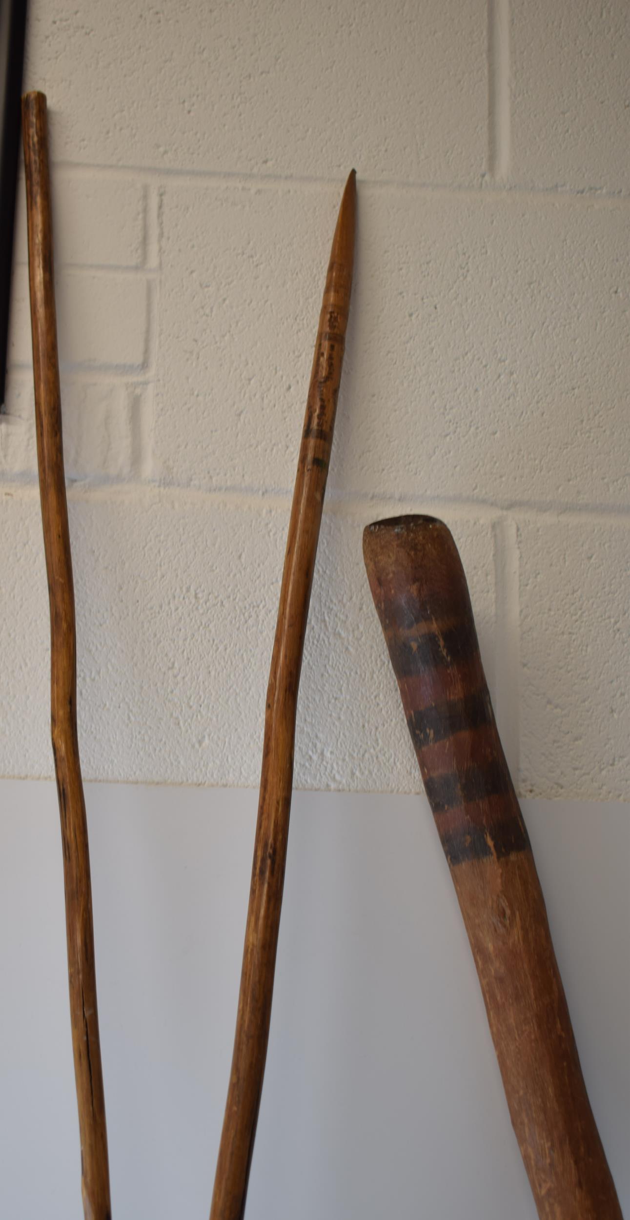 A collection of interesting items of tribal / aborigini origins, to include sticks / spears, shields - Image 2 of 4