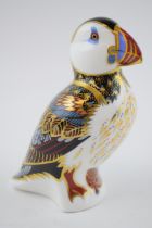 Royal Crown Derby paperweight of a Puffin with gold stopper. In good condition with no obvious
