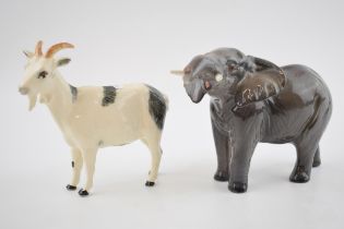 Beswick pot bellied goat with an elephant (2). In good condition with no obvious damage or