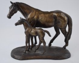 Harriet Glen: a bronzed resin figural tableau of a horse and foal, 29cm long.