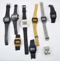 A collection of Casio digital watches to include vintage examples and Baby G. 6 working. (9) All